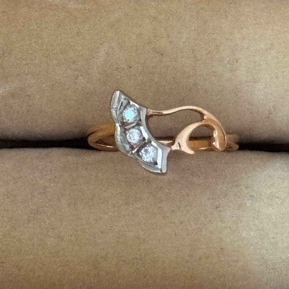 Stamped pink gold ring with diamonds - size 5 - Picture 2 of 10